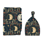 Boho Moons swaddle with matching knotted hat