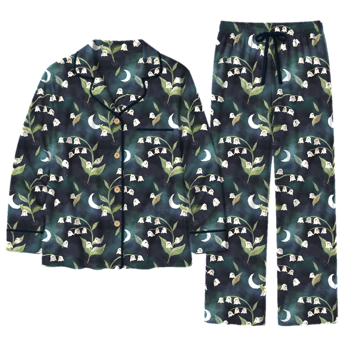 Boo Bells in Moonlight Women's Relaxed Long-Sleeve PJ Set — product mockup