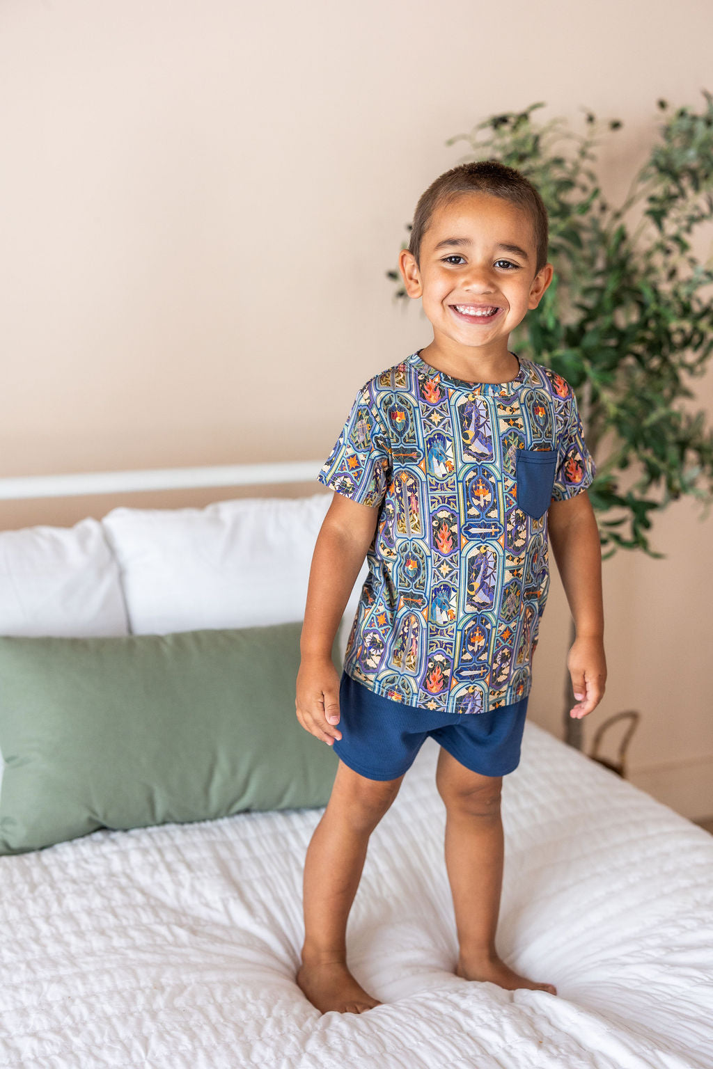 Knights Stained Glass Kids Short Set — lifestyle