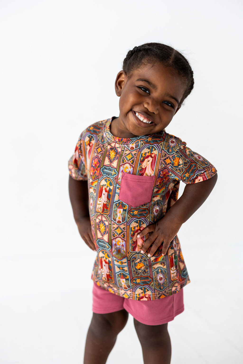 Unicorns Stained Glass Kids Short Set — lifestyle